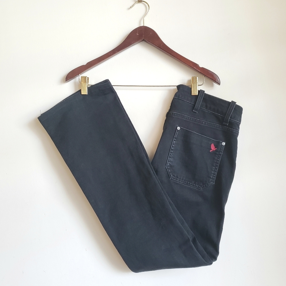 Anthropologie Black Boot Cut Jeans with Pink Logo Accent